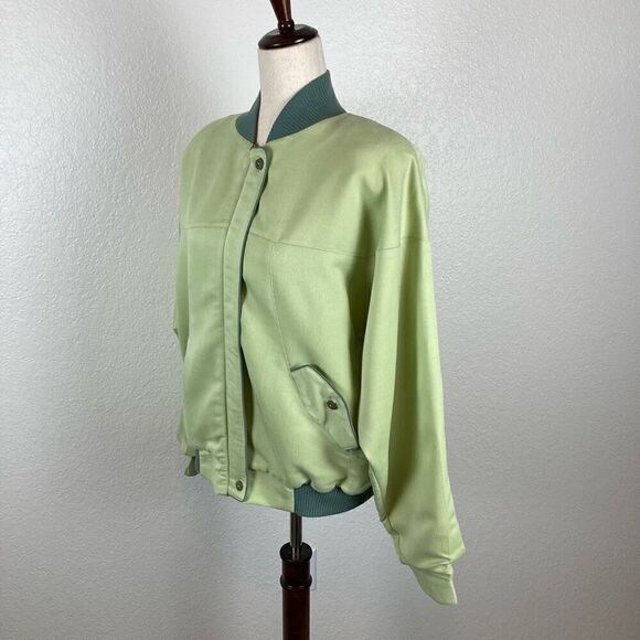 Vintage M. Portfolio By Marsha Varsity Style Snap Zip Up Jacket Green Womens L - Picture 2 of 8